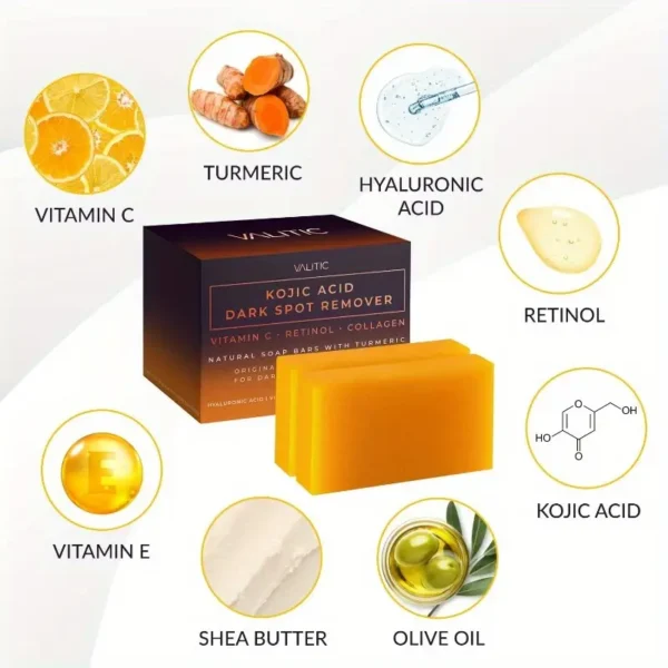 2/3pcs Luxurious Kojic Acid Soap Bar Set - Deep Cleansing, Moisturizing, Rejuvenating Skin with Vitamin C, Retinol, Collagen, Turmeric, Hyaluronic Acid, Vitamin E, Shea Butter, Olive Oil - Perfect Father's Day Gift for Healthy, Glowing Skin - Image 5