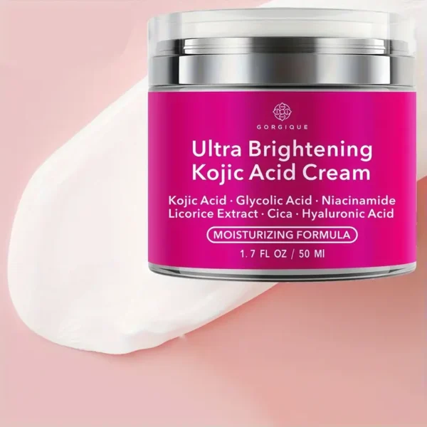 1.7 FL.OZ/50 ML Ultra Brightening Kojic Acid Cream With Glycolic Acid & Niacinamide, Hyaluronic Acid, Licorice & Cica Extracts, Moisturizing Formula - Image 3