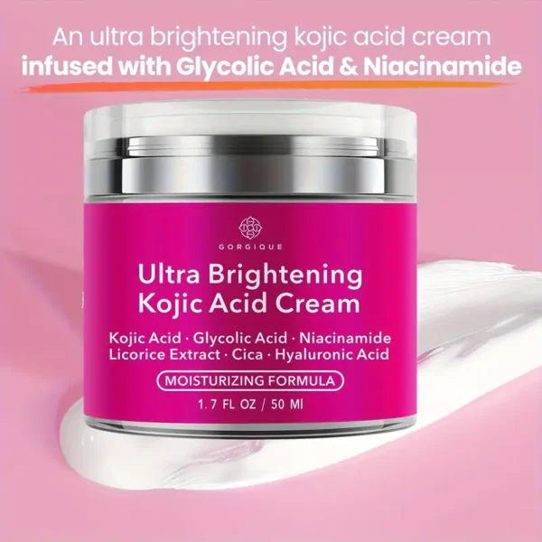 1.7 FL.OZ/50 ML Ultra Brightening Kojic Acid Cream With Glycolic Acid & Niacinamide, Hyaluronic Acid, Licorice & Cica Extracts, Moisturizing Formula - Image 4